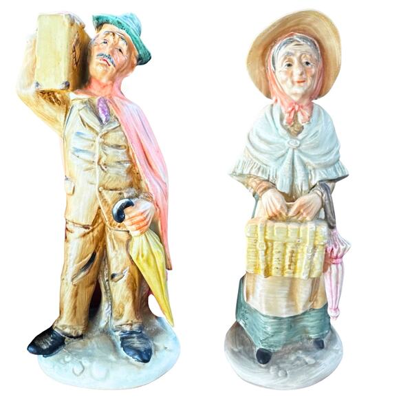 Antique Hand-Painted Market Man & Women Figurines • Made in Japan • Mid-Century - Picture 1 of 4